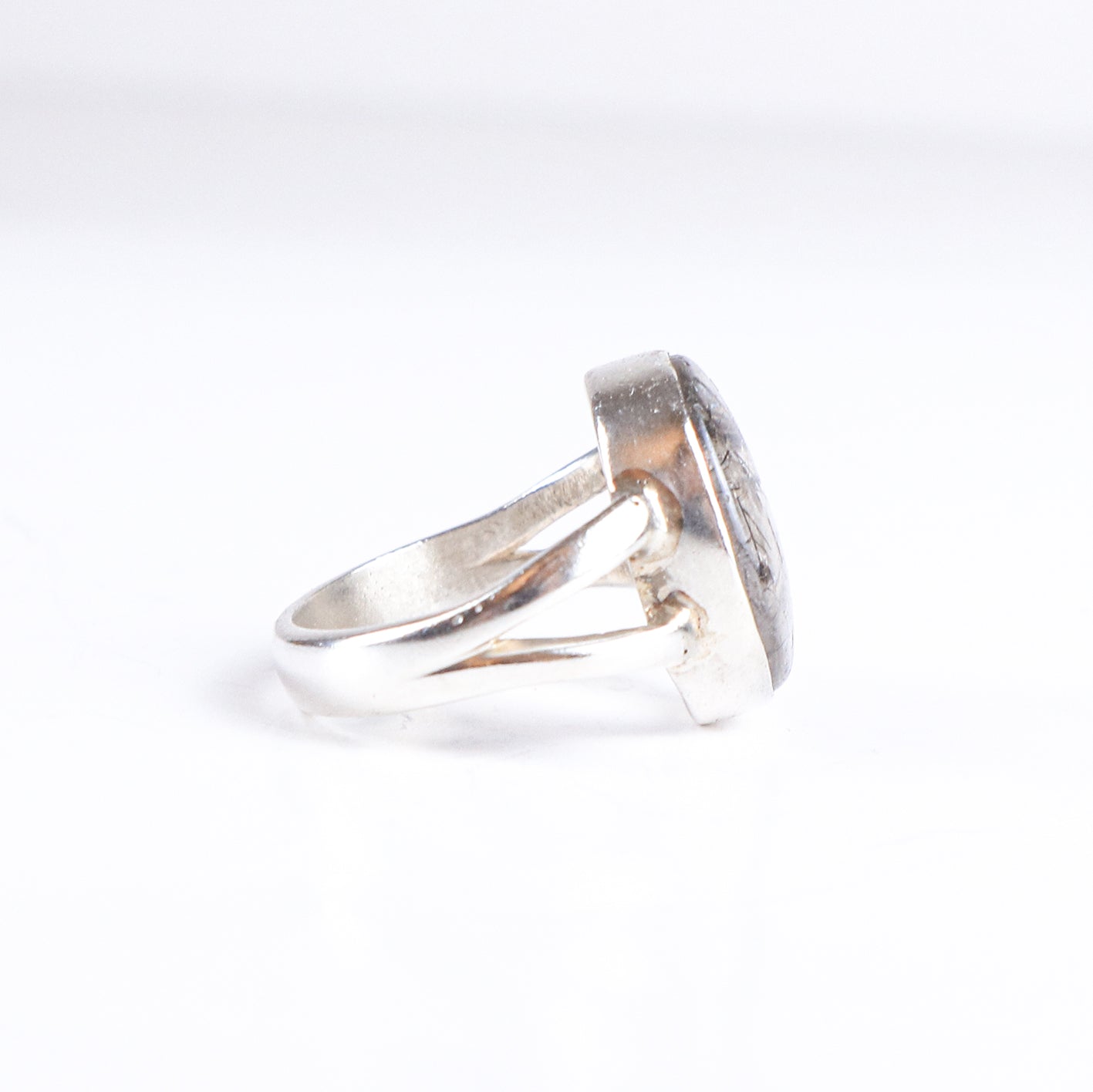 Vintage Black Rutile Sterling Silver Cabochon Ring