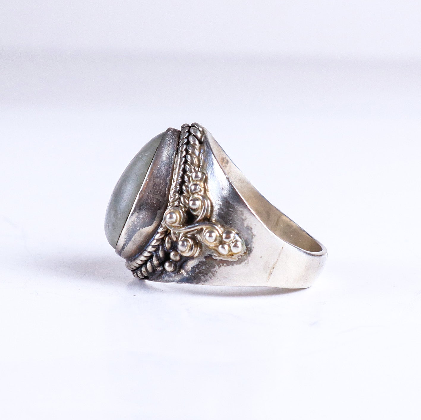 Vintage Oval Moonstone Sterling Silver Tribal Ring