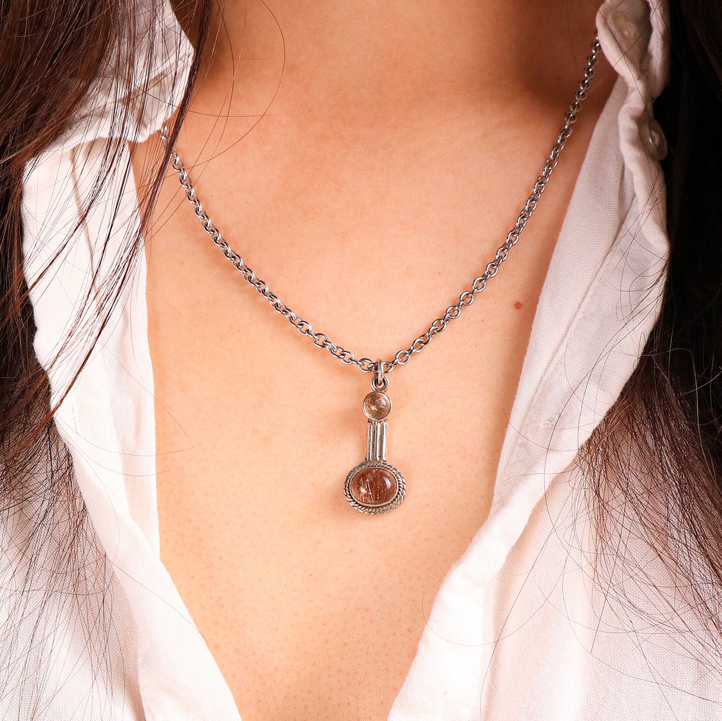 Vintage Tribal Black Rutile Quartz Sterling Silver Pendant