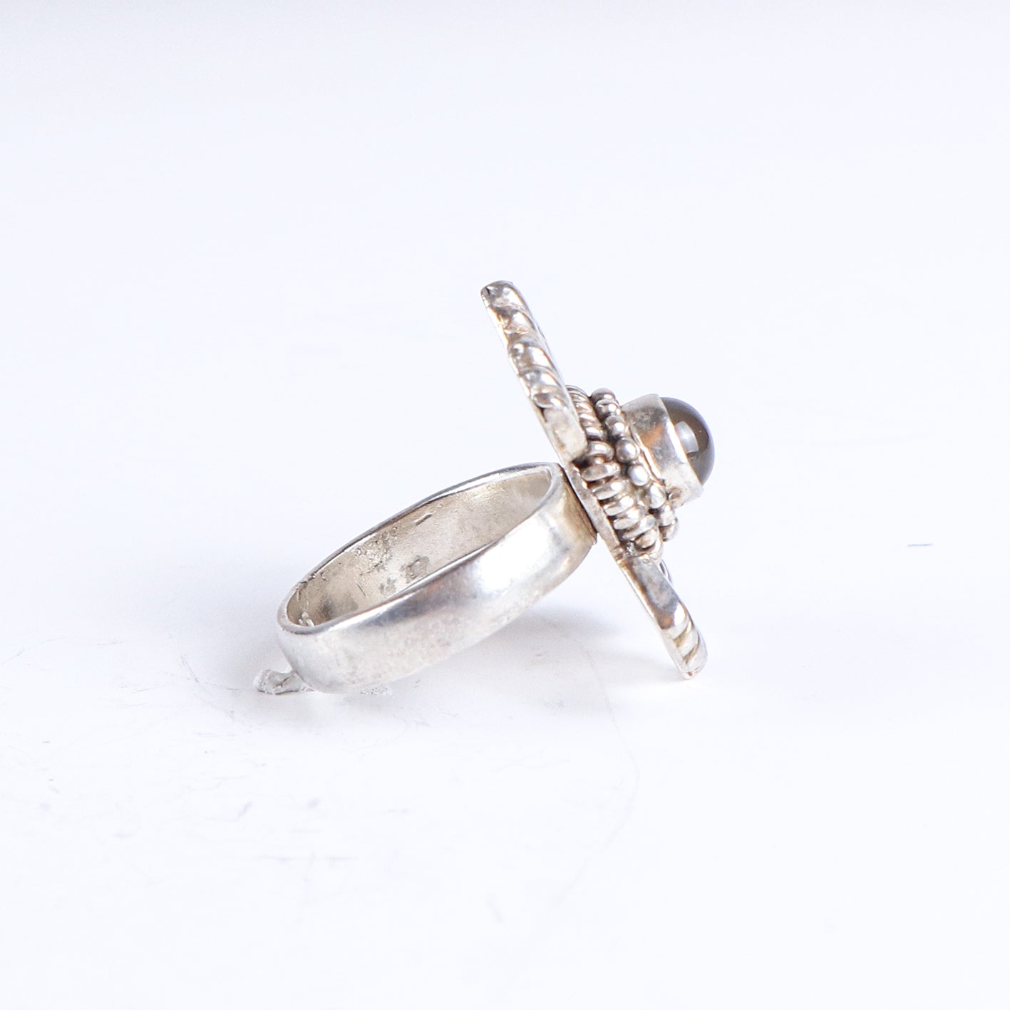 Vintage Smoky Quartz Sterling Silver Tribal Totem Ring