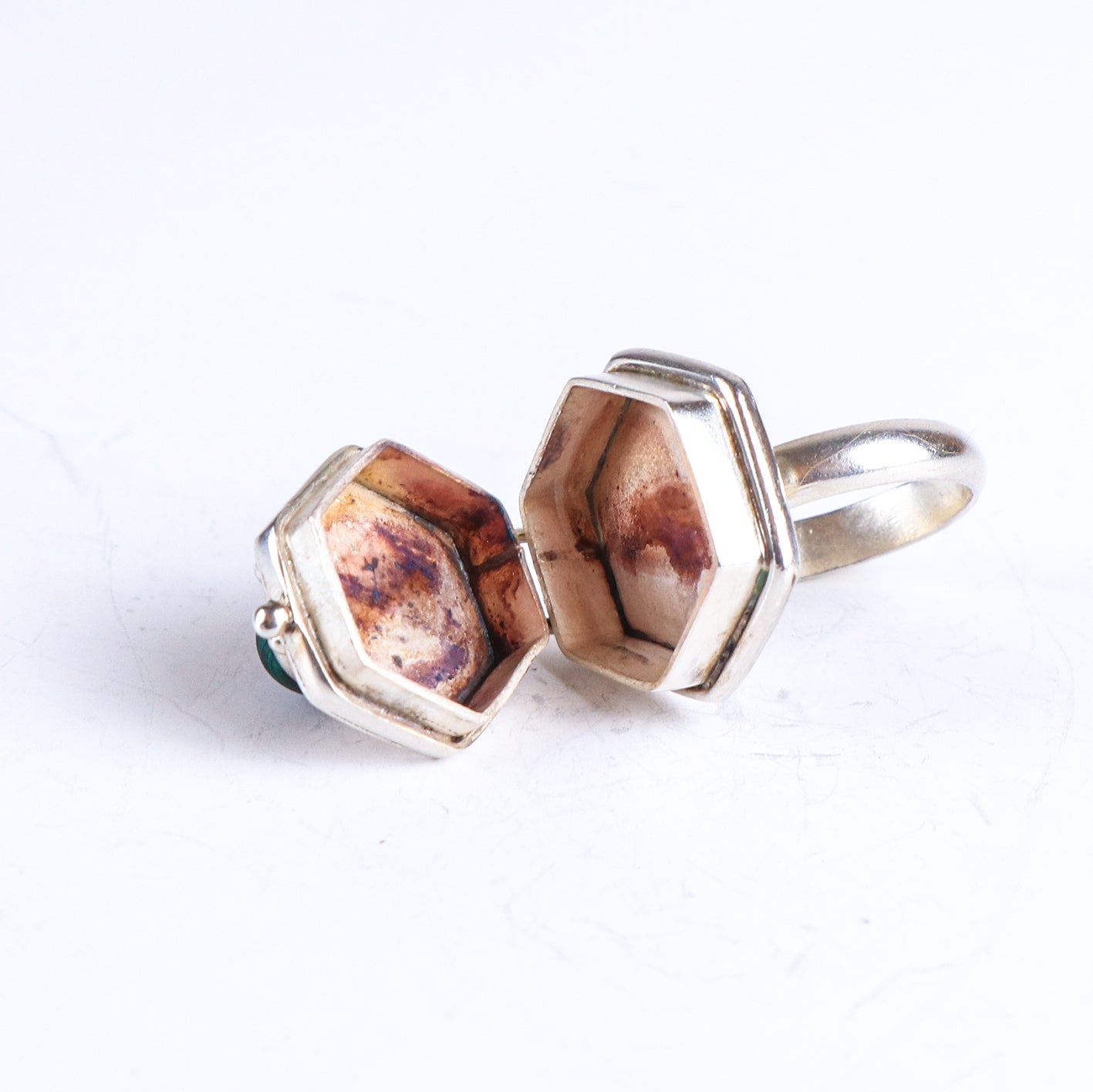 Vintage Malachite Sterling Silver Poison Ring