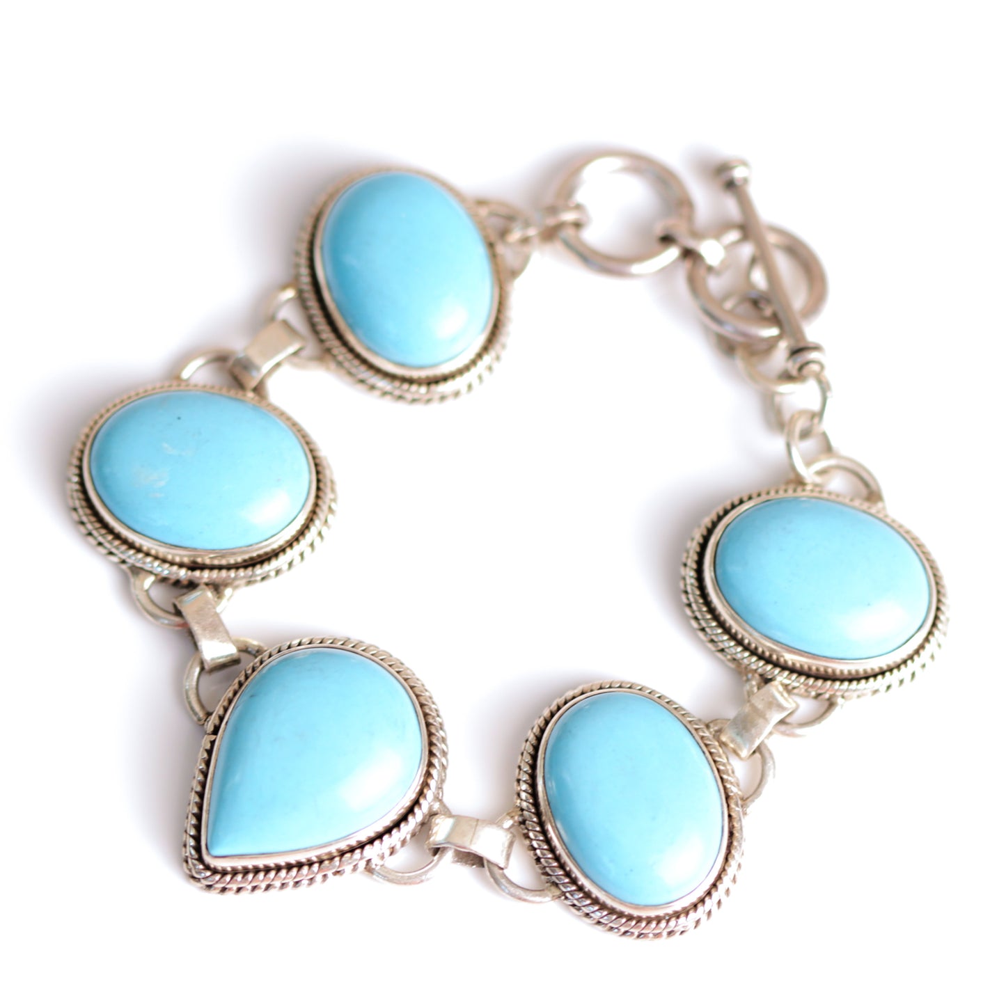 Vintage Tribal Turquoise Chunky Sterling Silver Bracelet