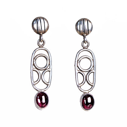 Vintage Tribal Garnet Openwork Sterling Silver Earrings