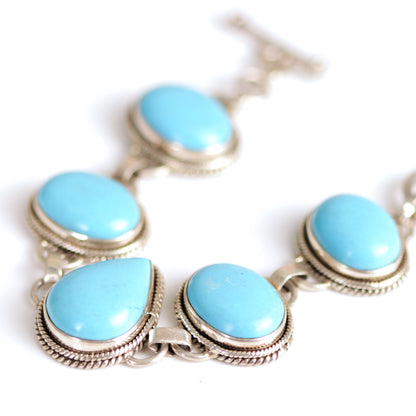 Vintage Tribal Turquoise Chunky Sterling Silver Bracelet