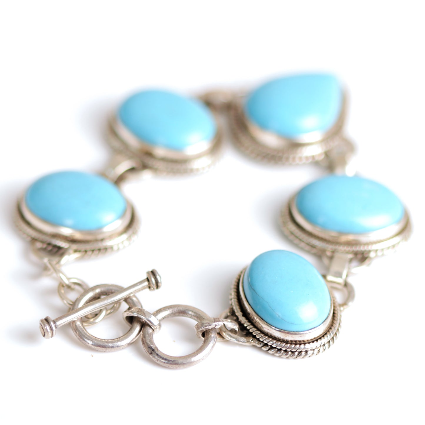 Vintage Tribal Turquoise Chunky Sterling Silver Bracelet