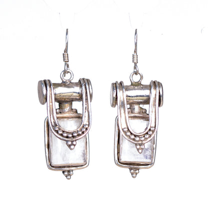 Vintage Tribal Moonstone Saddle Shape Sterling Silver Earrings