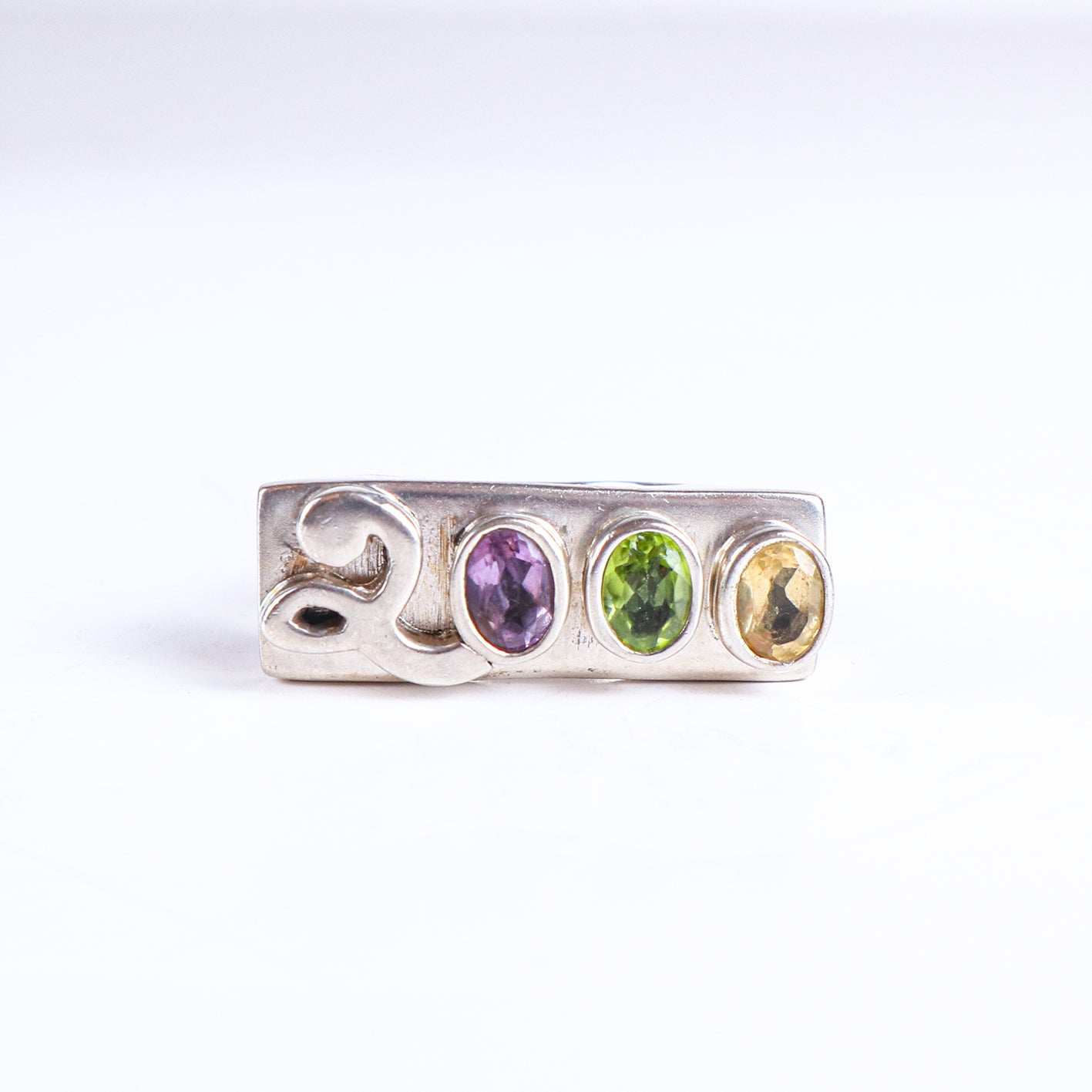 Vintage 2000 Y2K Gemstone Amethyst Peridot Citrine Sterling Silver Chunky Ring