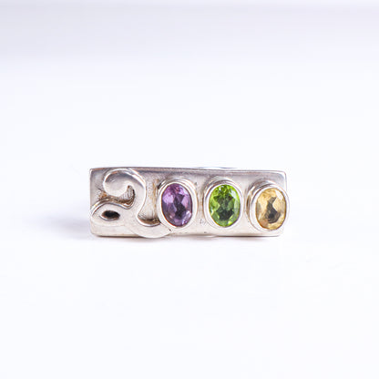 Vintage 2000 Y2K Gemstone Amethyst Peridot Citrine Sterling Silver Chunky Ring