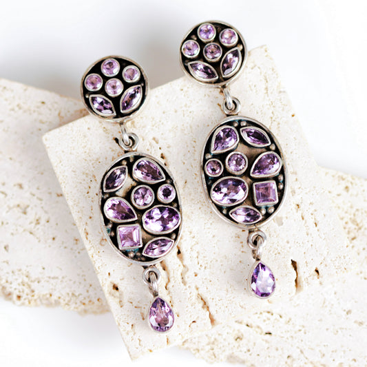 Vintage Amethyst Sparkling Sterling Silver Earrings