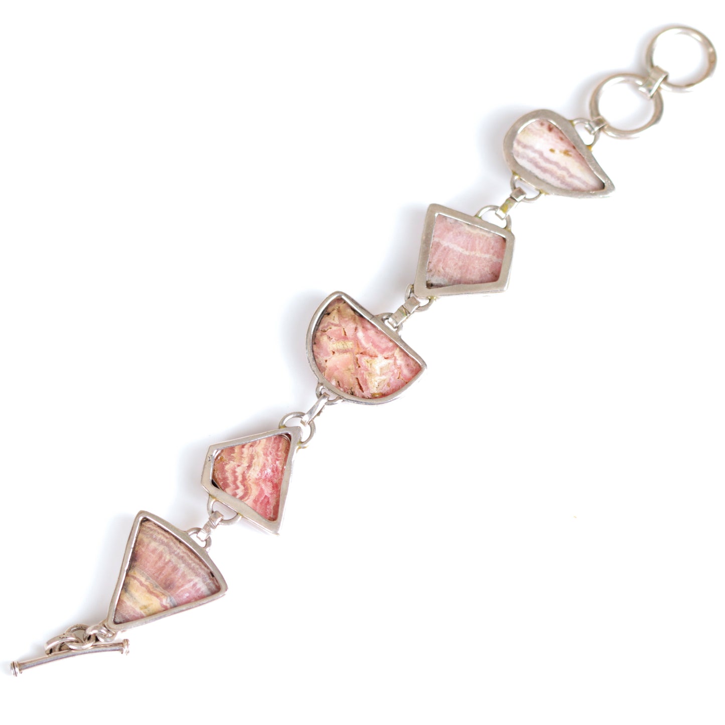 Vintage Cabochon Rhodochrosite Multi Shaped Sterling Silver Bracelet