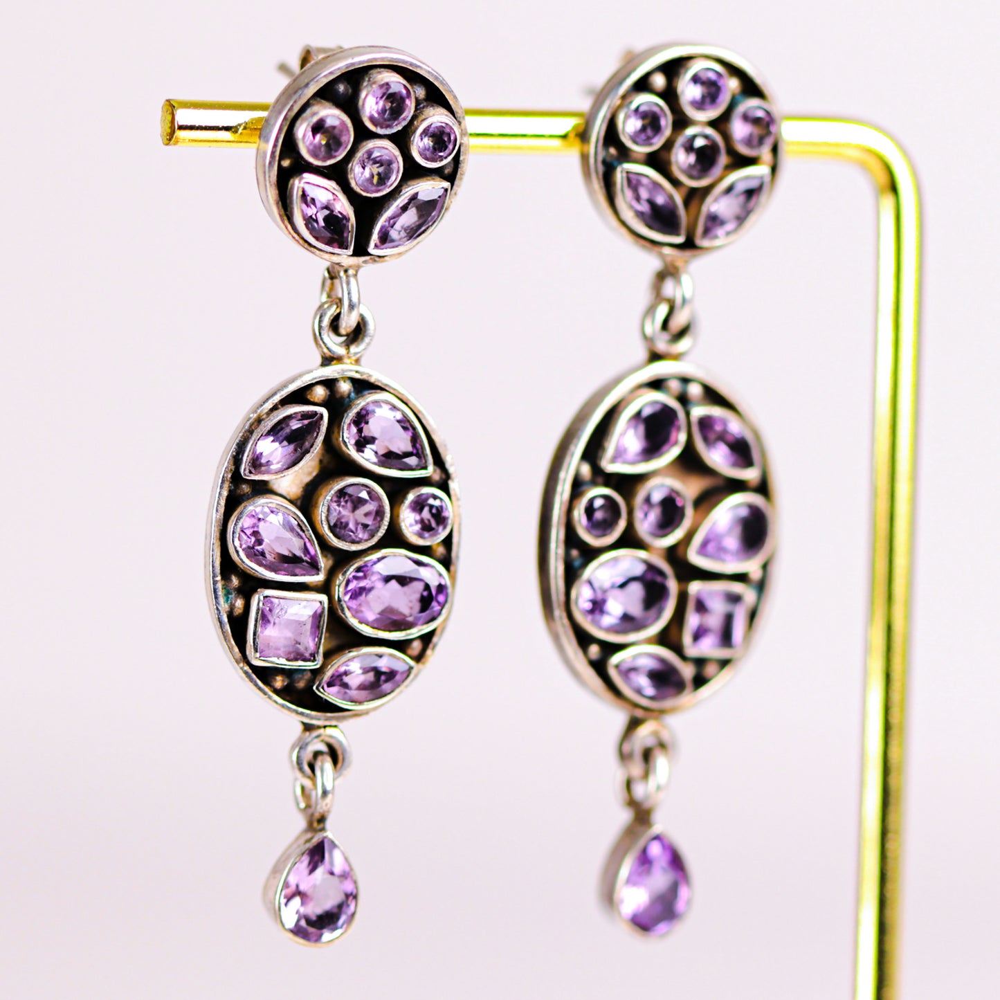 Vintage Amethyst Sparkling Sterling Silver Earrings