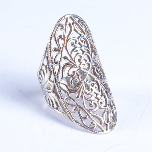 Vintage Sterling Silver Hollow-out Filigree Ring