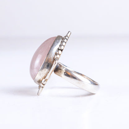 Vintage Teardrop Rose Quartz Sterling Silver Tribal Ring