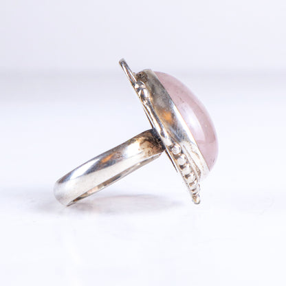 Vintage Teardrop Rose Quartz Sterling Silver Tribal Ring