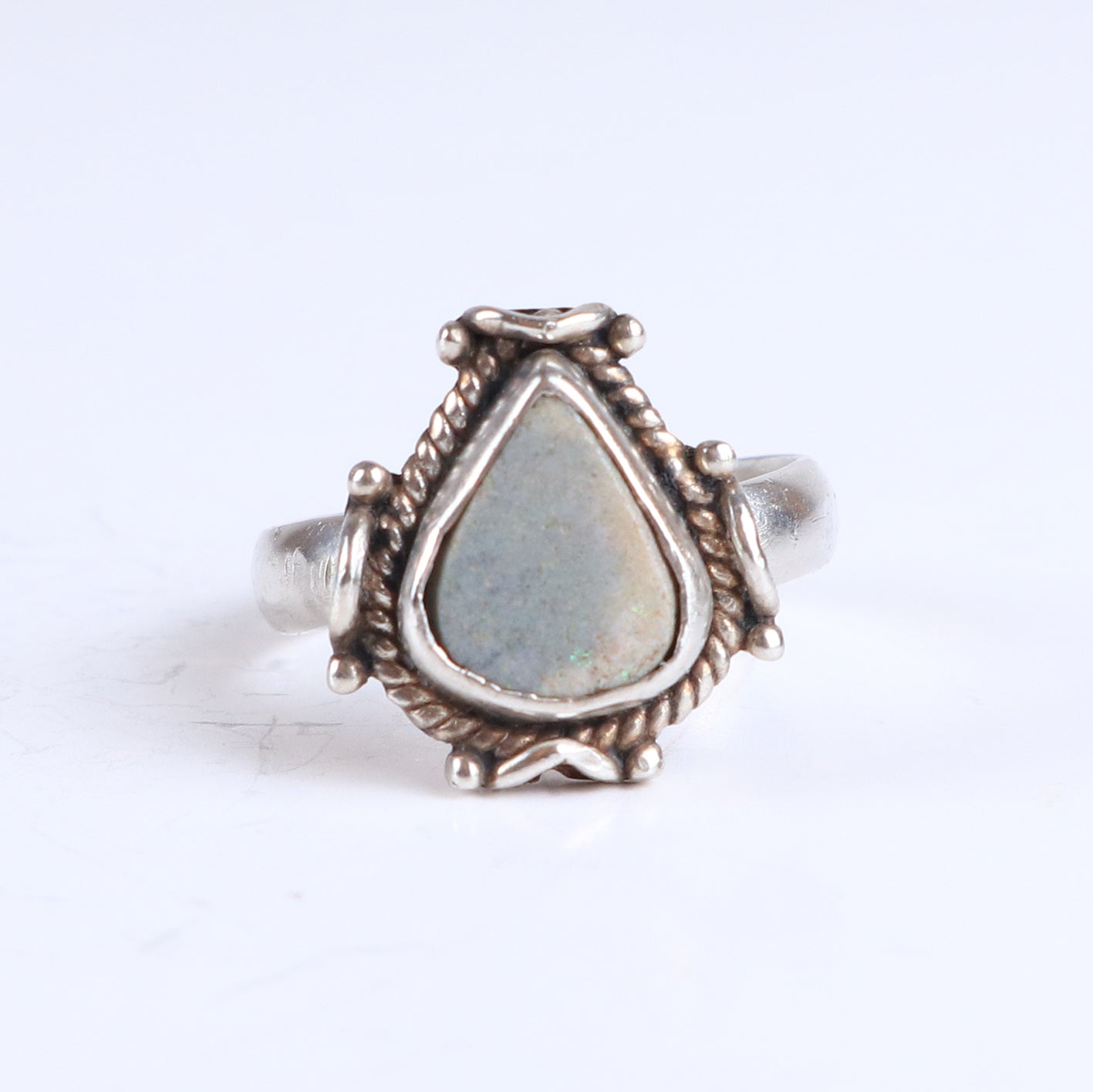 Vintage Teardrop Opal Sterling Silver Tribal Boho Ring