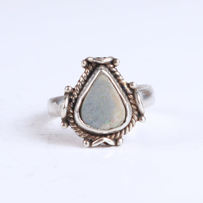 Vintage Teardrop Opal Sterling Silver Tribal Boho Ring