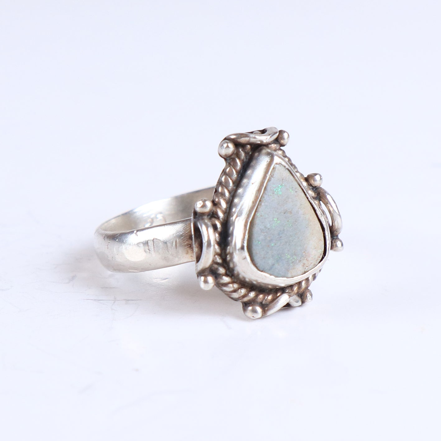 Vintage Teardrop Opal Sterling Silver Tribal Boho Ring