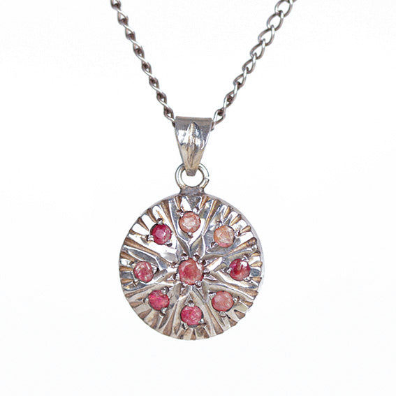 Vintage Tribal Ruby Box Shape Sterling Silver Pendant