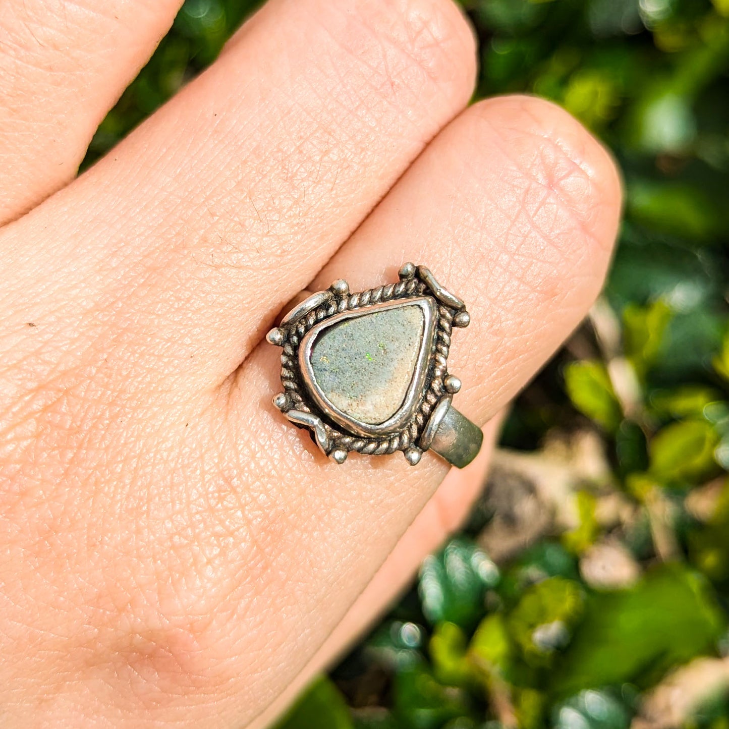 Vintage Teardrop Opal Sterling Silver Tribal Boho Ring