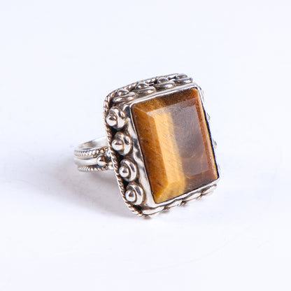 Vintage Square Tiger's Eye Sterling Silver Tribal Ring