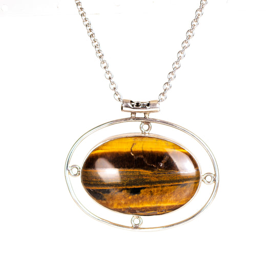 Vintage Oval Shape Sterling Silver Framed Tiger's Eye Pendant