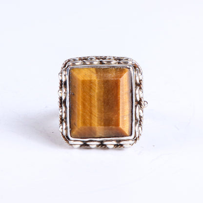 Vintage Square Tiger's Eye Sterling Silver Tribal Ring