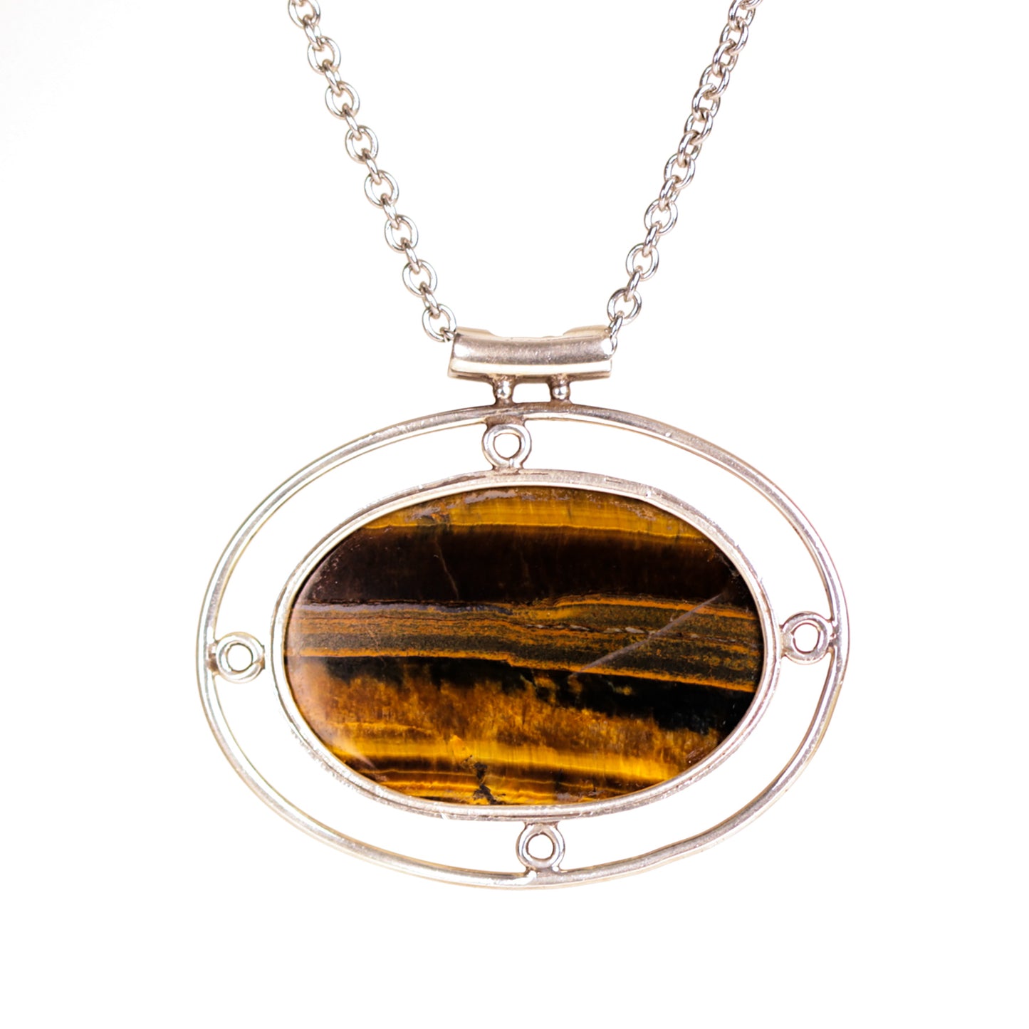 Vintage Oval Shape Sterling Silver Framed Tiger's Eye Pendant