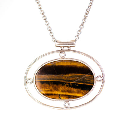 Vintage Oval Shape Sterling Silver Framed Tiger's Eye Pendant
