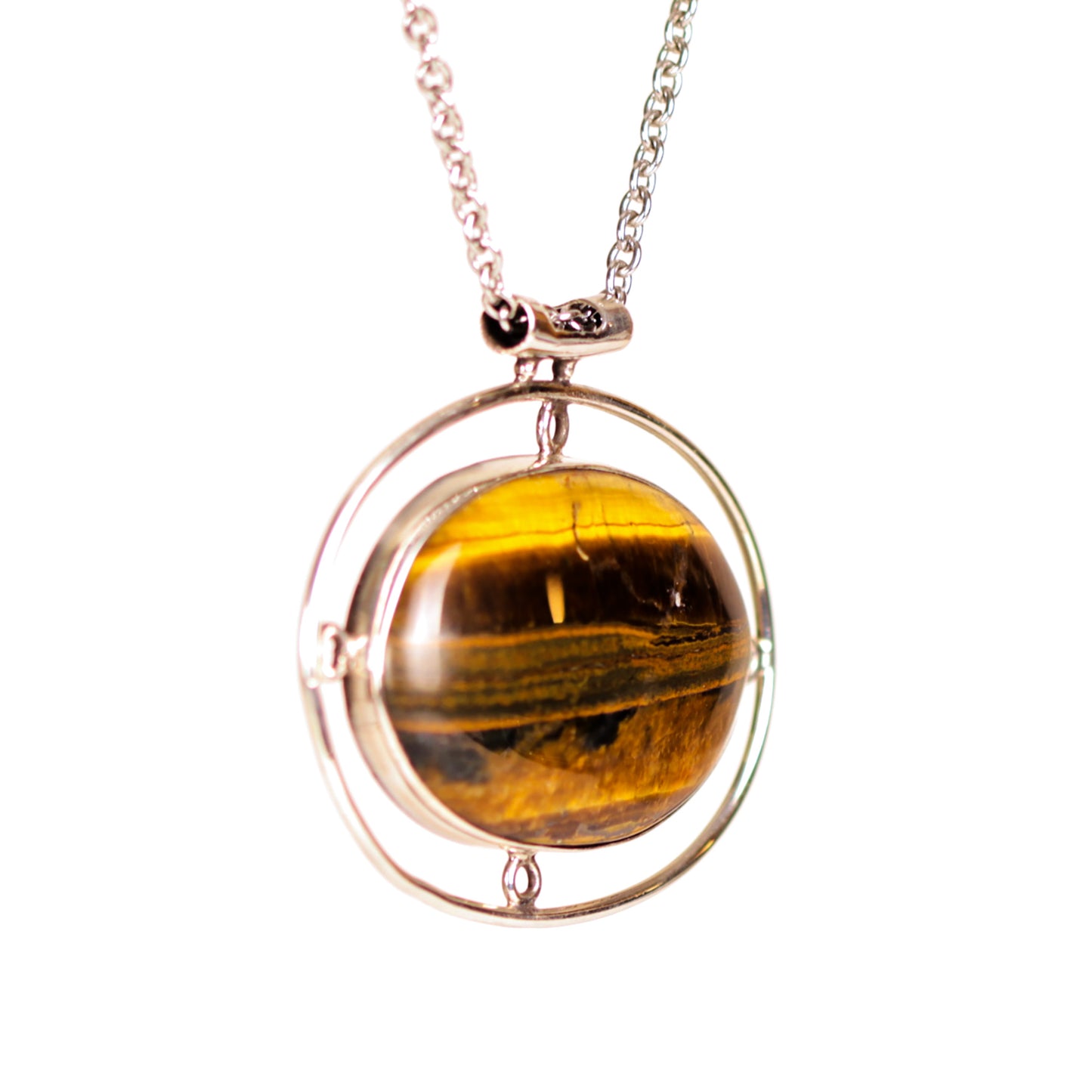 Vintage Oval Shape Sterling Silver Framed Tiger's Eye Pendant