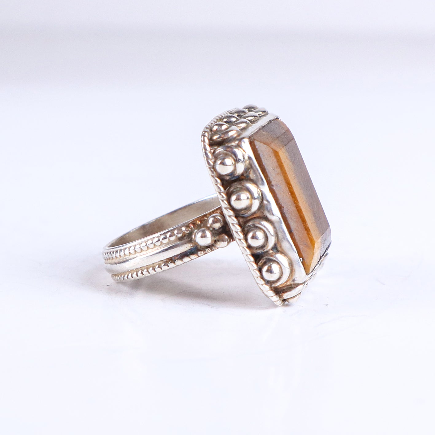 Vintage Square Tiger's Eye Sterling Silver Tribal Ring