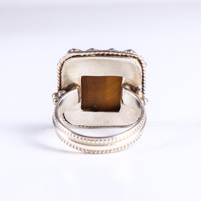 Vintage Square Tiger's Eye Sterling Silver Tribal Ring