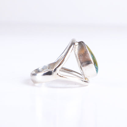 Vintage Teardrop Turquoise Sterling Silver Split Shank Ring