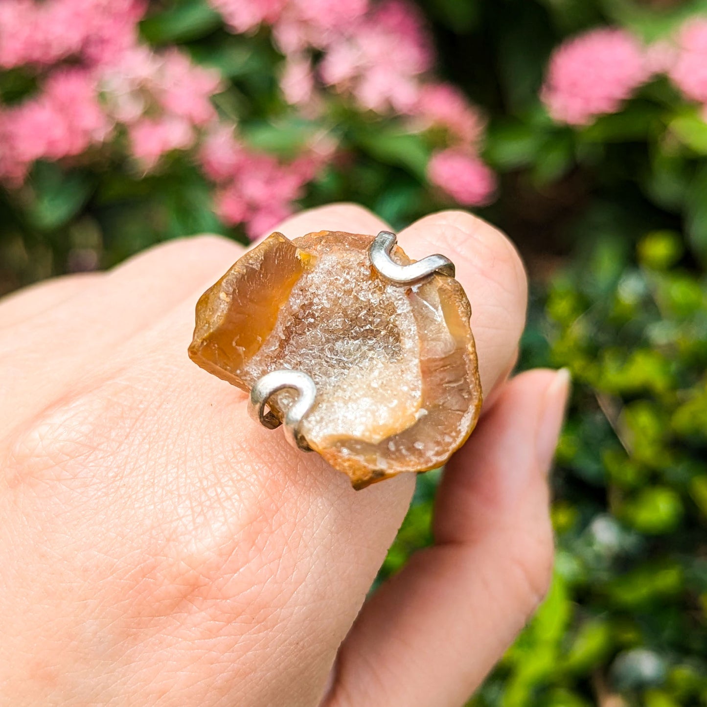 Vintage Brown Natural Form Druzy Sterling Silver Cabochon Ring