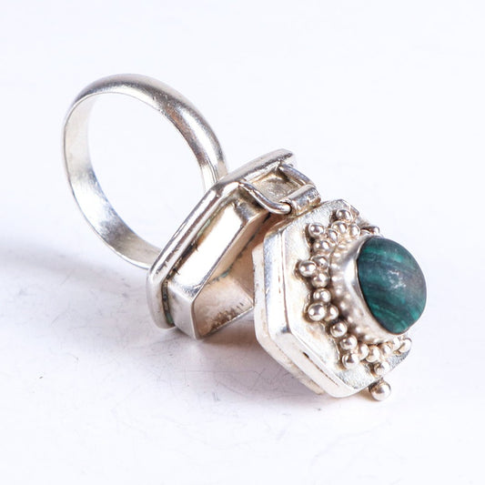 Vintage Malachite Sterling Silver Poison Ring