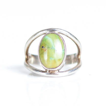 Vintage Oval Shaped Lime Green Turquoise Sterling Silver Split Shank Ring