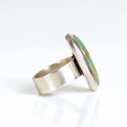 Vintage Oval Shaped Turquoise Sterling Silver Band Ring