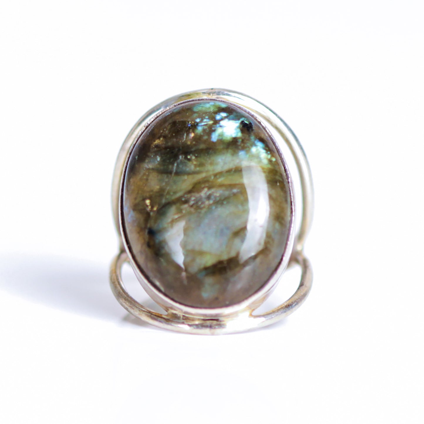 Vintage Oval Shaped Labradorite Sterling Silver Split Shank Ring