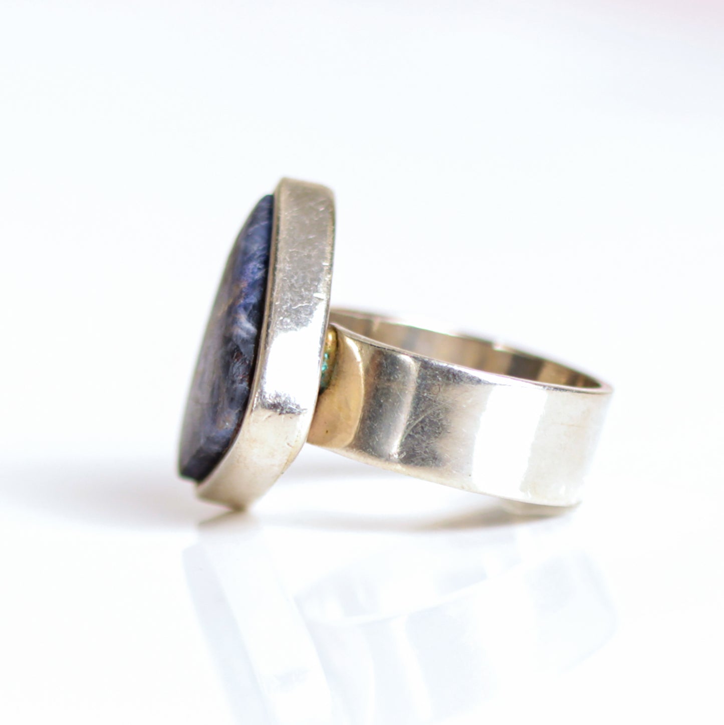 Vintage Triangle Sodalite Sterling Silver Band Ring