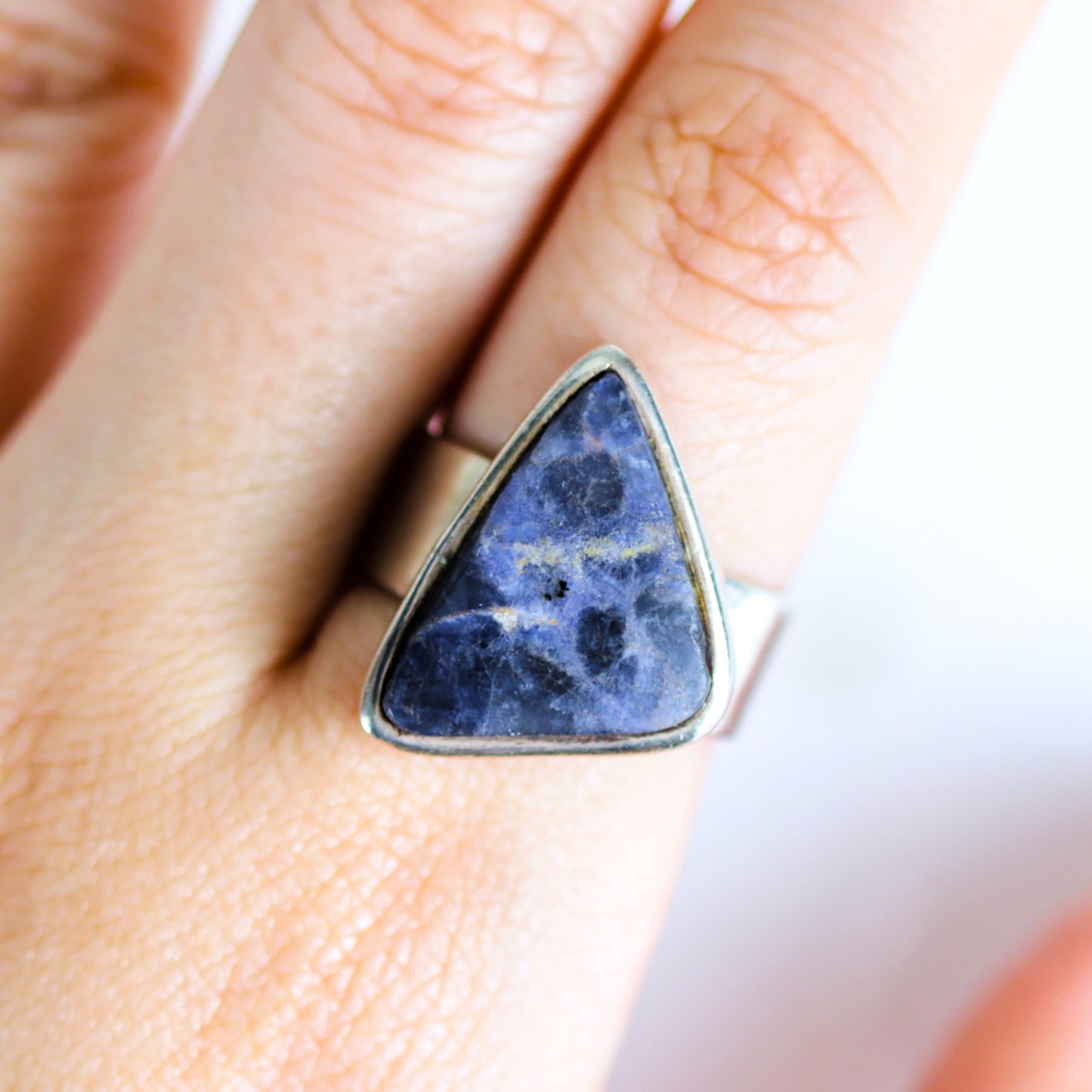 Vintage Triangle Sodalite Sterling Silver Band Ring