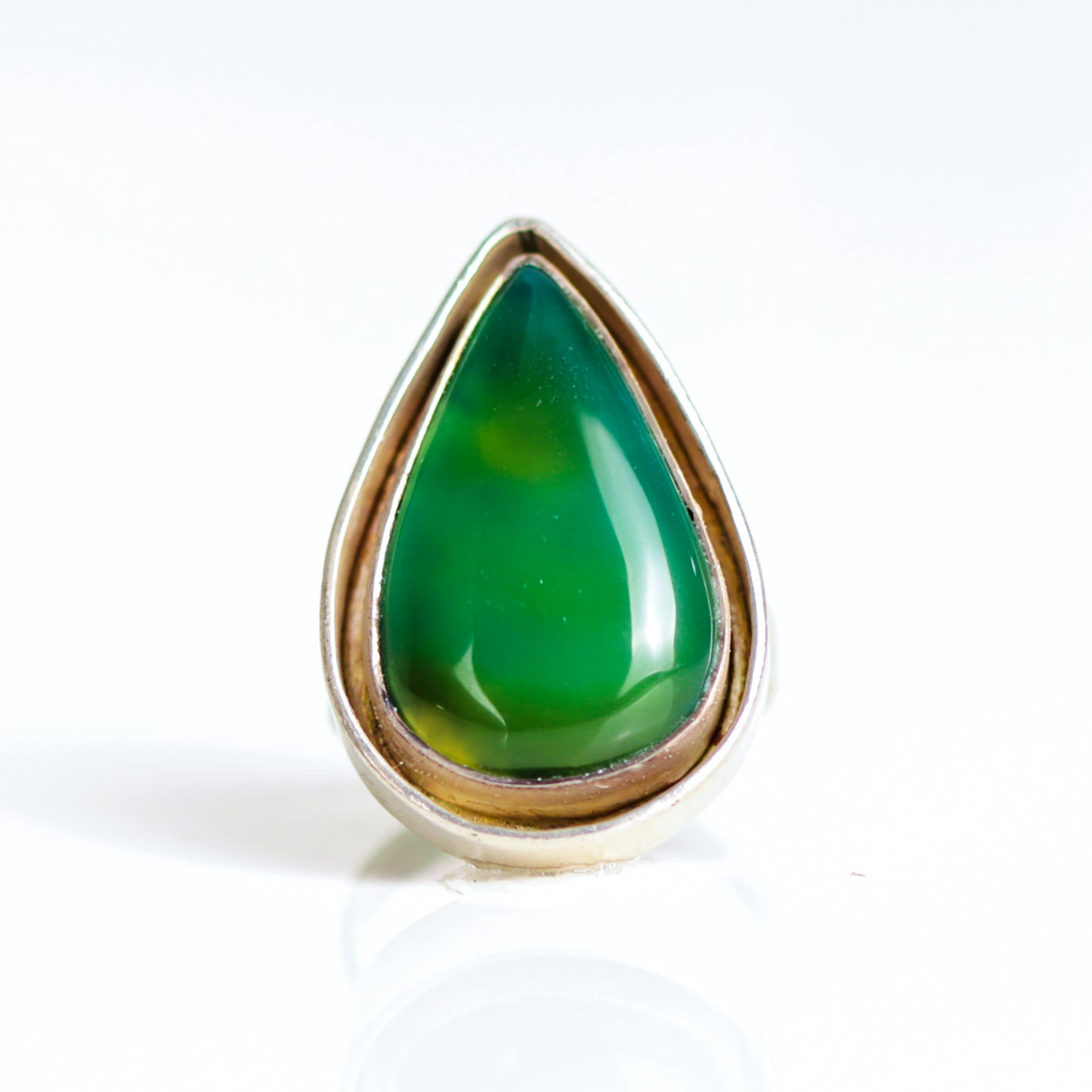 Vintage Drop Shaped Green Onyx Sterling Silver Ring