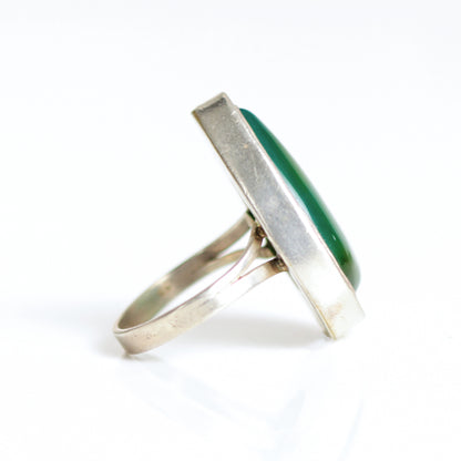 Vintage Drop Shaped Green Onyx Sterling Silver Ring