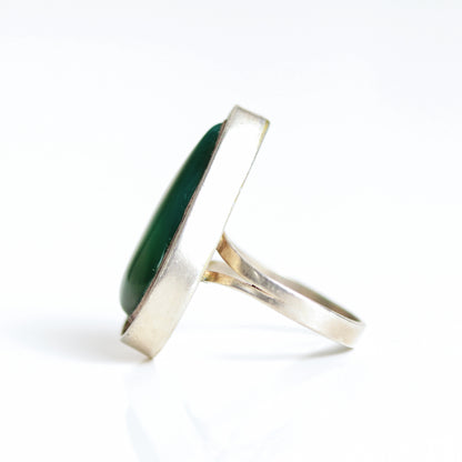 Vintage Drop Shaped Green Onyx Sterling Silver Ring