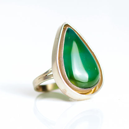 Vintage Drop Shaped Green Onyx Sterling Silver Ring