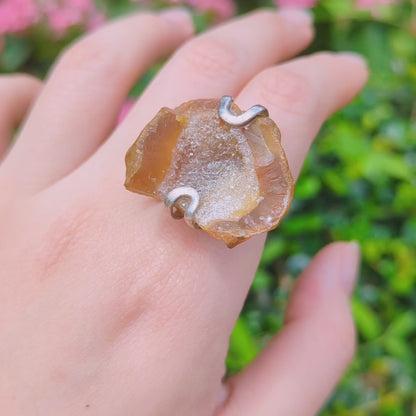 Vintage Brown Natural Form Druzy Sterling Silver Cabochon Ring