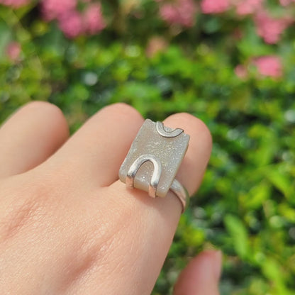 Vintage White Druzy Raw Stone Sterling Silver Cabochon Ring