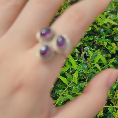 Vintage Amethyst Clover Design Sterling Silver Tribal Ring